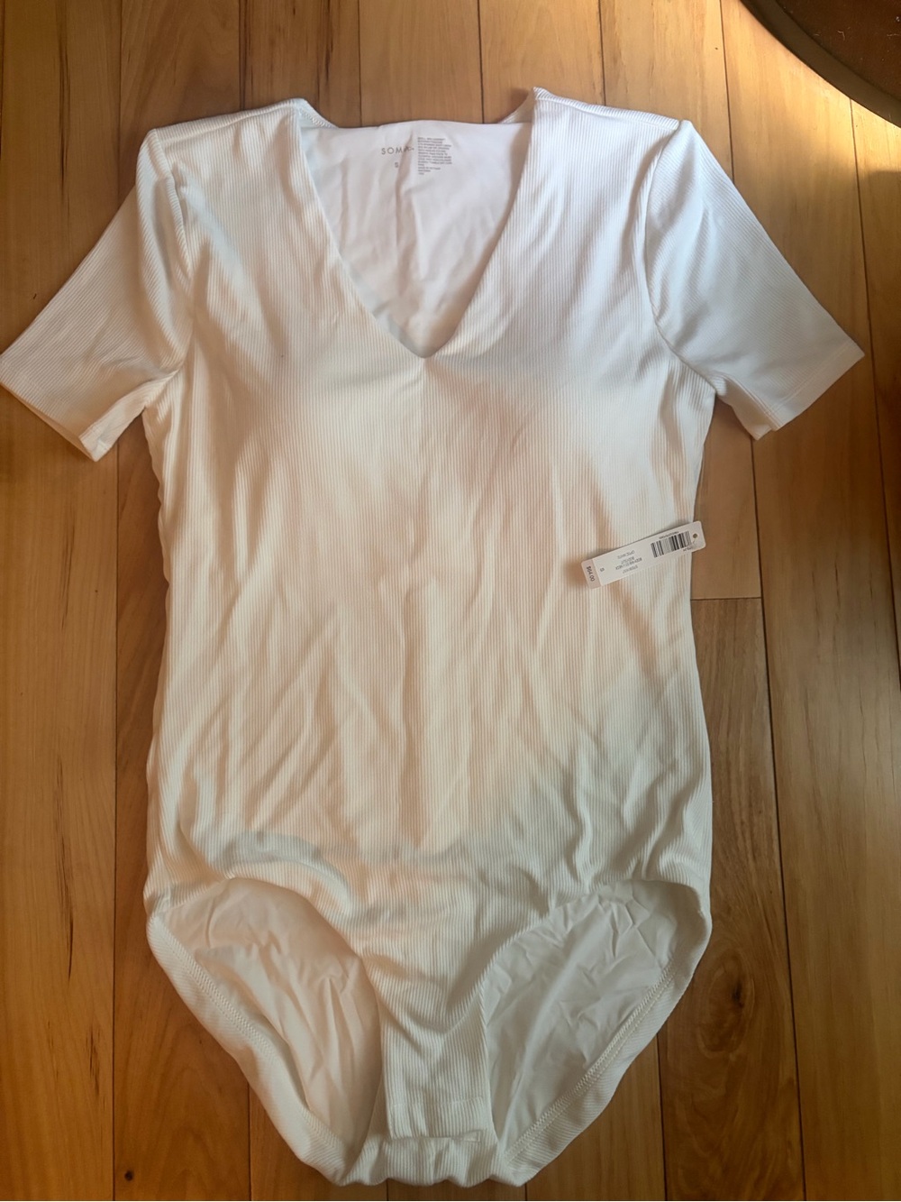 Soma White Ribbed V‑Neck Bodysuit